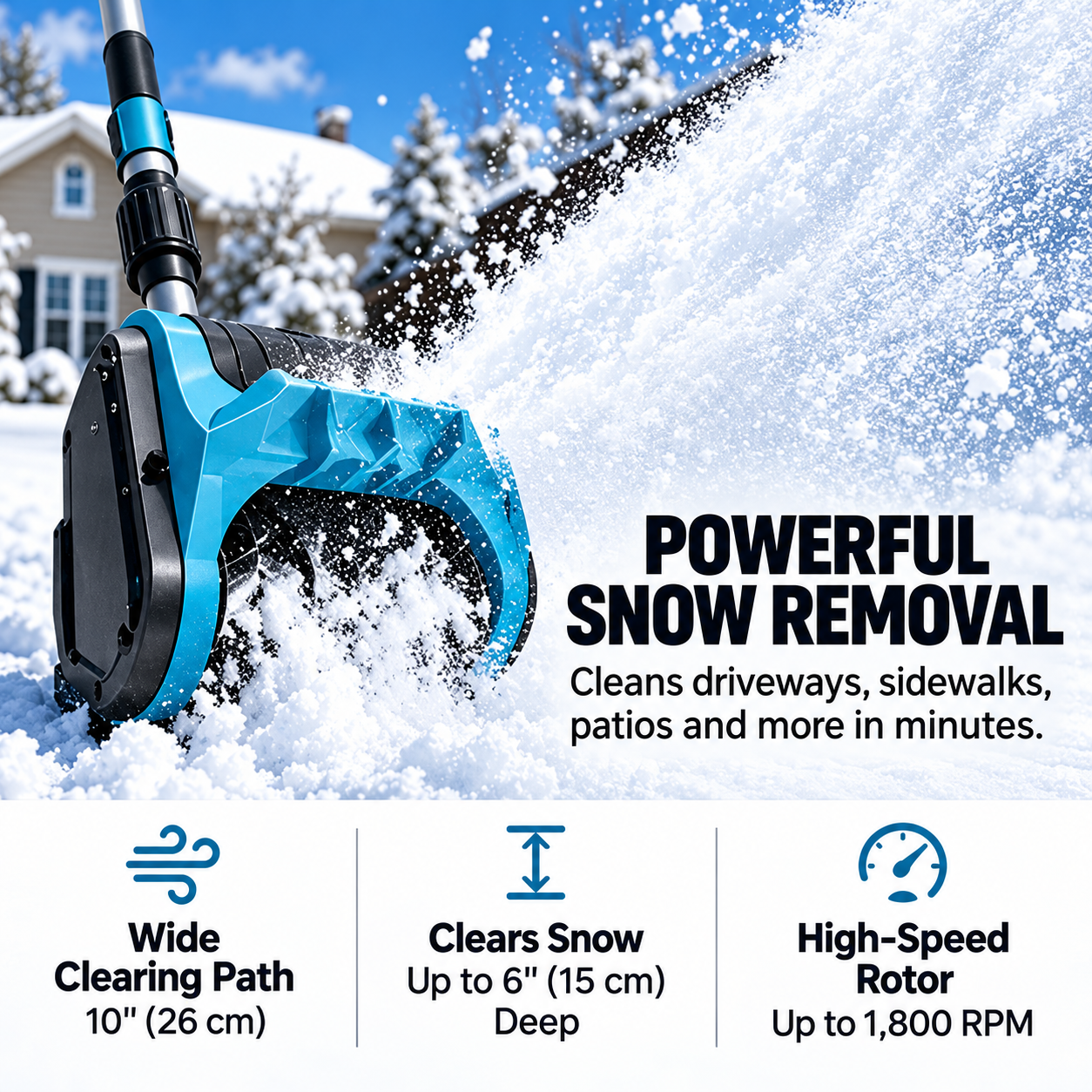 Illustrated electric snow sweeper casting snow to the side